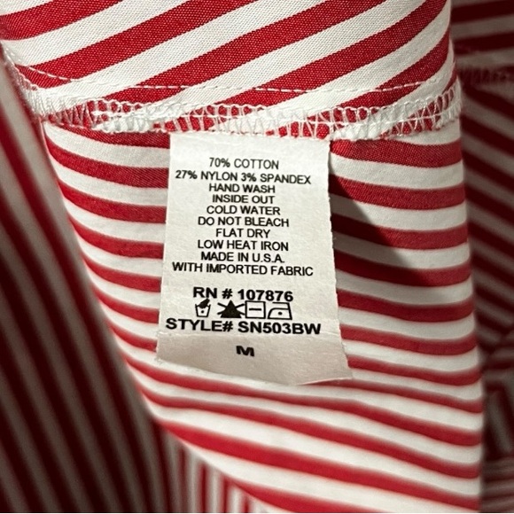 Comfy USA Red Striped Cotton Stretch Relaxed Casual Shirt Top Womens Medium - Picture 4 of 5